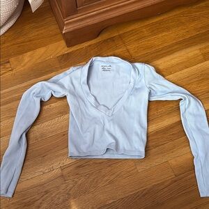 Forever 21 Blue Long Sleeve Crop Blouse